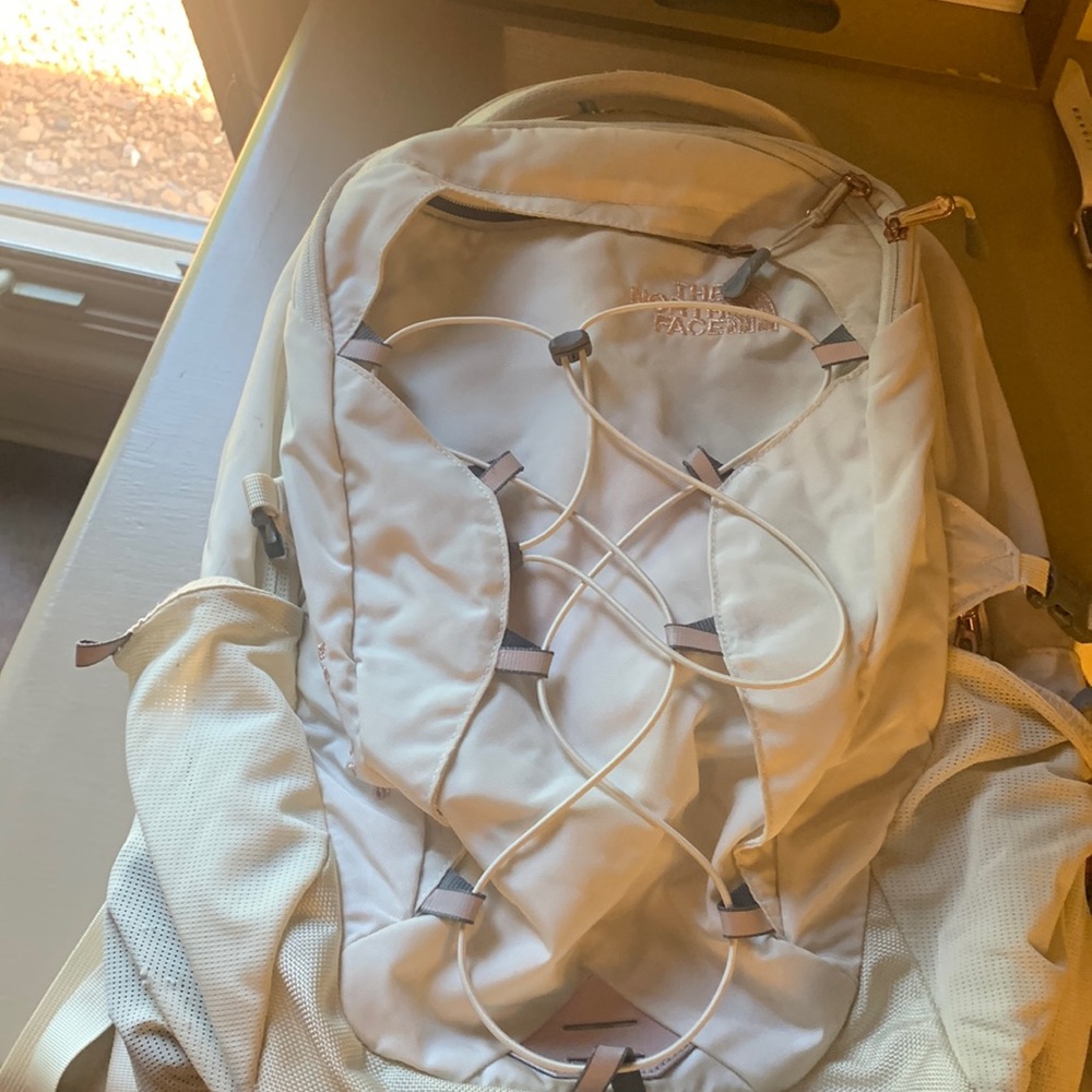 North face cream and rose gold borealis backpack
